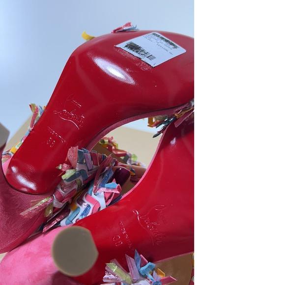 Meroine Pink Rainbow Woven 85mm raffia fringe heels mules D972 - Picture 8 of 11